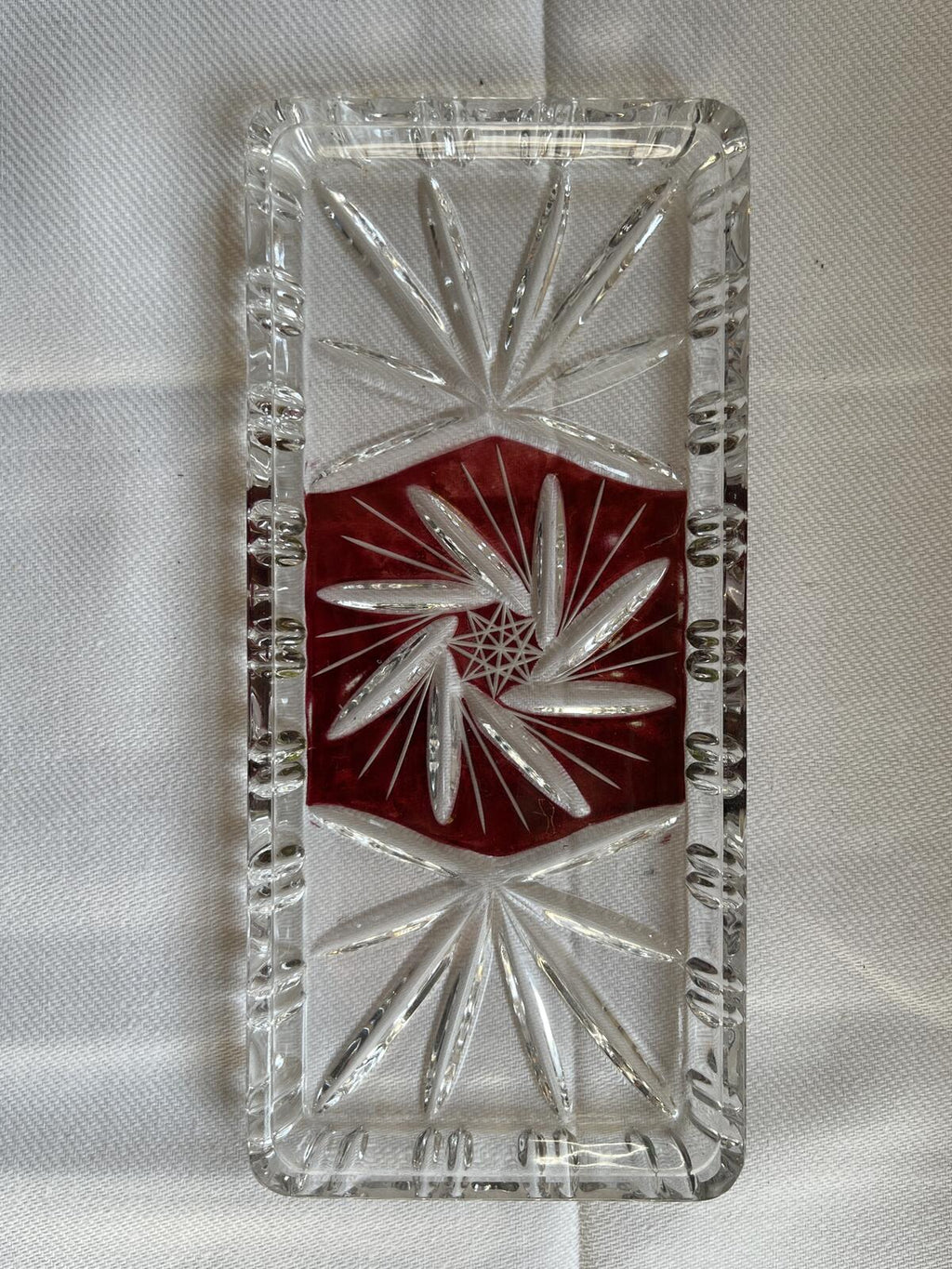 Vintage vanity set featuring cut-to-clear crystal perfume bottles
