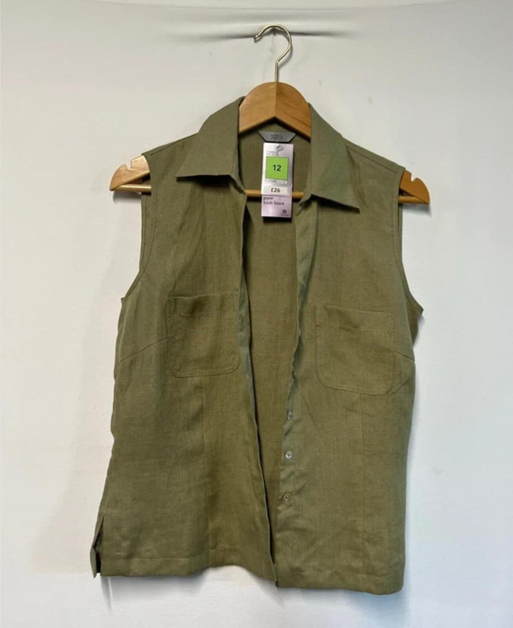 M&S | 12 | Khaki Vest Shirt | Irish Linen | Brand New